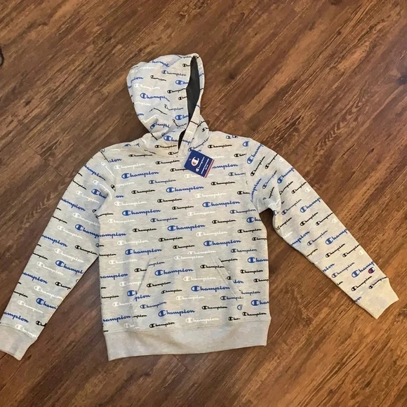 Champion Logo Hoodie Size Large Grey New - Picture 1 of 10